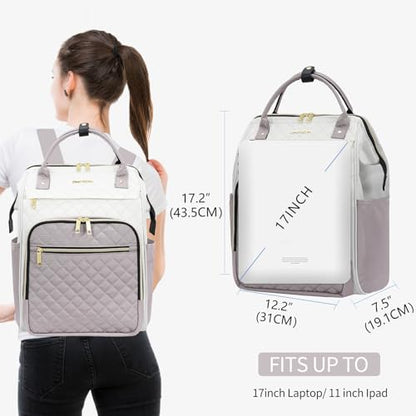 EMPSIGN 17 Inch Laptop Backpack for Women, Beige-Dusty Pink - color: Beige/Dusty Pink