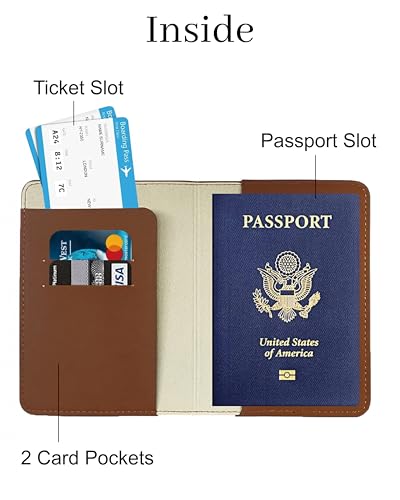 Passport Holder for Travel Essentials RFID Blocking PU Leather - color: Brown