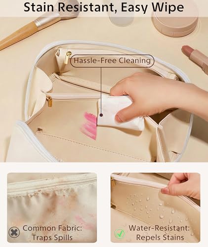 ALEXTINA Travel Makeup Bag, PU Leather Cosmetic Bag, White - color: smooth white, size: Medium