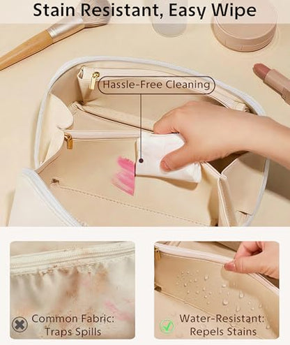 ALEXTINA Travel Makeup Bag, PU Leather Cosmetic Bag, White - color: smooth white, size: Medium
