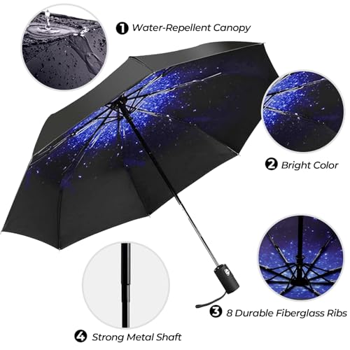 LLanxiry Compact Travel Umbrella, Windproof Automatic Umbrellas for Rain - color: (Starry sky)