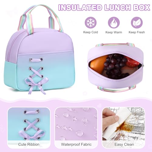 Scothen 4Pcs Backpacks for Girls with 44oz Lunch Box & Lunch Bag - color: Purple Blue