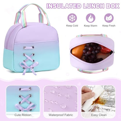 Scothen 4Pcs Backpacks for Girls with 44oz Lunch Box & Lunch Bag - color: Purple Blue