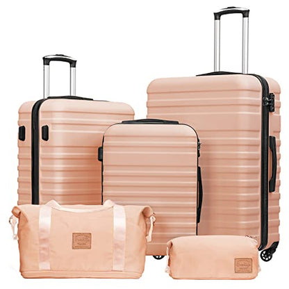 Coolife Luggage Set Hardside Suitcase,5 piece,Pink(DB/TB/20/24/28) - color: Pink, size: 5 piece set
