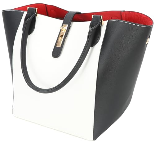 sqlp Large Work Tote Bag for Women Handbags Big Bucket Purses - color: Black With White