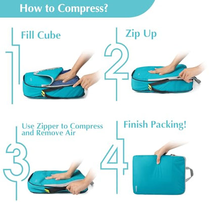 Gonex Compression Packing Cubes, 4-Piece Expandable Travel Organizers - color: 4-Blue, size: 4 Set