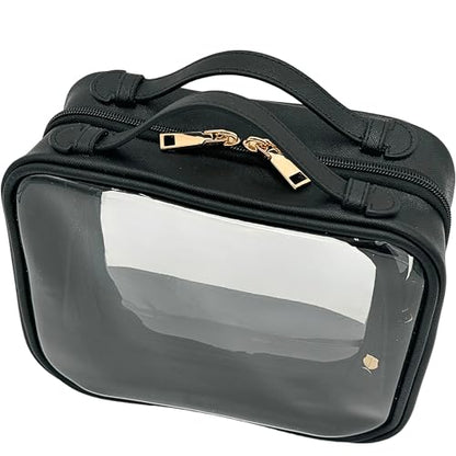 JAZD Clear Makeup Bag Toiletry Bag for Women Cosmetic Case Large Capacity Travel Make Up Bag Organizer Transparent Storage Compartment TSA Approved - color: BLACK