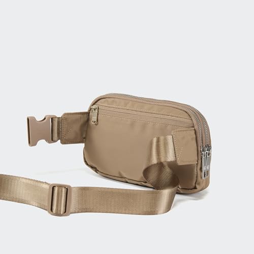 Pander Nylon Fanny Pack Belt Bag for Women with 5 Zipper Pockets - color: Gray Brown