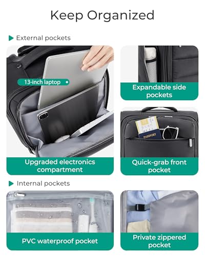 BAGSMART Softside Underseat Personal Item Suitcase with Wheels, Black - color: Black, size: 16-inch