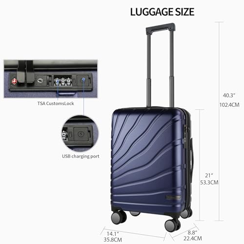 VANKEAN 20" Expandable Hardshell Spinner Carry-On with TSA Lock Approved - color: Navy