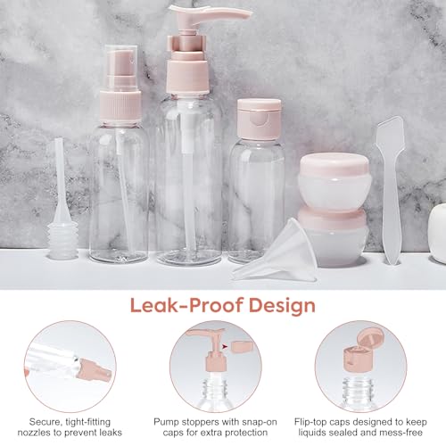 8 PACK Portable Travel Refillable Bottles Set – Transparent Plastic Spray and Cream Containers for Lotion, Shampoo, Skincare, and Toiletries