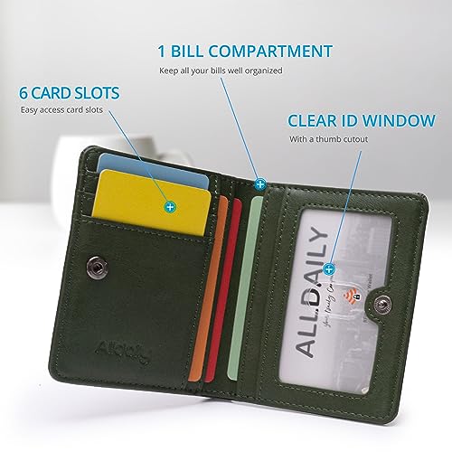 Alldaily Small RFID Wallet for Women Slim Compact Bifold Pocket Ladies Travel Mini Purse (Green) - color: Green
