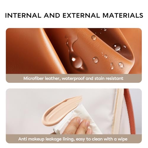 GIVLEFLY Standing Makeup Bag for Women, Large Travel Cosmetic Organizer - color: Brown