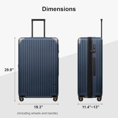 LEVEL8 Checked Luggage Expandable Large Suitcase 28 Inch Hardshell,Blue - color: Blue, size: Checked 28 Inch - Expandable