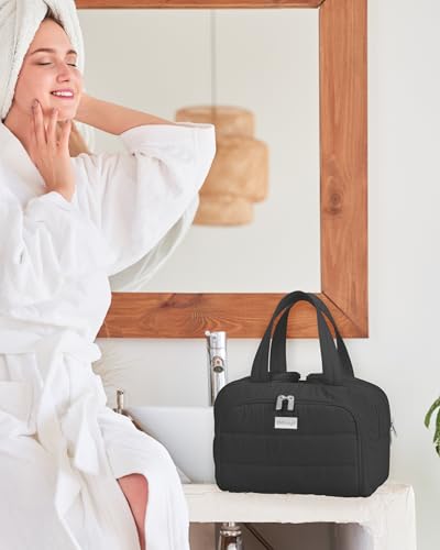 TOPDesign Travel Toiletry Bag, Puffer Makeup Organizer with Compartments - color: Black