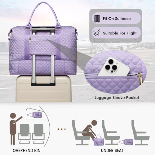 Travel Weekender Duffle Bag for Women: Overnight Bags with Shoe Compartment - color: 2-Purple, size: Large