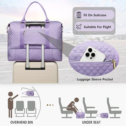Travel Weekender Duffle Bag for Women: Overnight Bags with Shoe Compartment - color: 2-Purple, size: Large