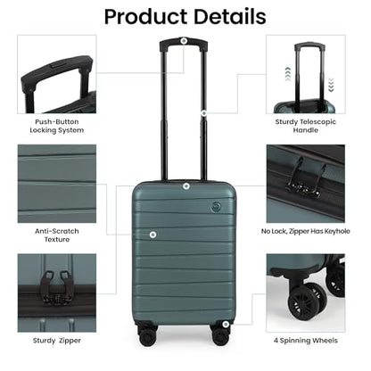 20" Carry-On Luggage,Suitcases w/4 Spinner Wheels,NO LOCK - color: Green, size: Carry on - 20 Inch