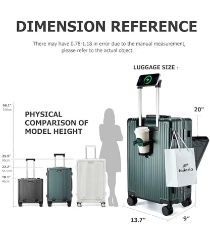 feilario PC Hardside Carry On Luggage, Aluminum Frame, TSA Lock, Cup Holder - color: A5-Forest Green (zipperless closure), size: 20.8"
