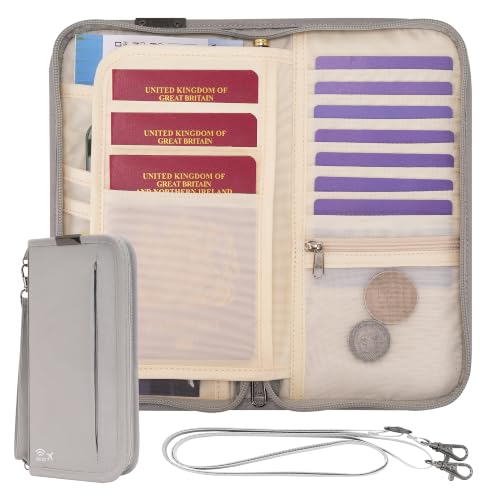 Neck Wallet Lightweight RFID Blocking Waterproof Travel Pouch Passport Wallets for Women Men - color: C-Grey