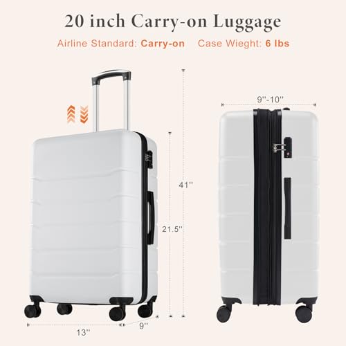 20 Inch Carry On Luggage with Spinner Wheels, White - color: White, size: 20 Inch