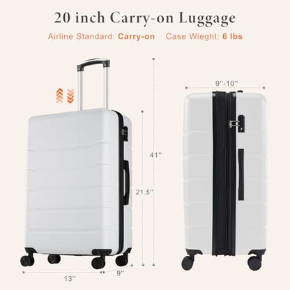 20 Inch Carry On Luggage with Spinner Wheels, White - color: White, size: 20 Inch