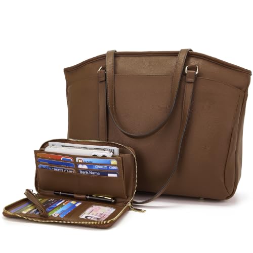 YZAOLL Large Soft Purse for Women Tote Bag Work Satchel Handbag Wallet Set - color: Darkbrown
