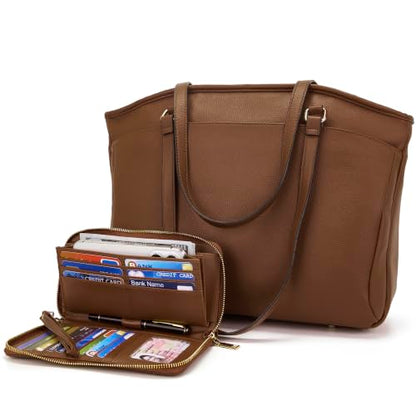 YZAOLL Large Soft Purse for Women Tote Bag Work Satchel Handbag Wallet Set - color: Darkbrown