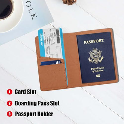 Cnycmy Passport Holder for Travel,Passport Cover Case with RFID - color: Simplicity-Brown