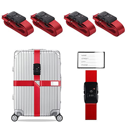 Veki Cross Luggage Straps Set TSA Approved with Lock, Red*4pcs - color: Red, size: 4pcs