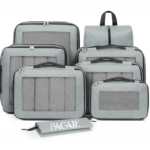 BAGAIL Compression Packing Cubes for Travel Essentials, 8 Set-Gray - color: Gray, size: 8 Set