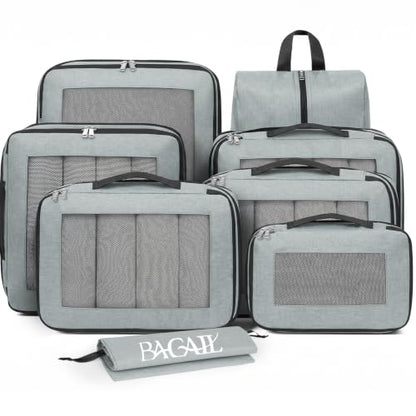 BAGAIL Compression Packing Cubes for Travel Essentials, 8 Set-Gray - color: Gray, size: 8 Set
