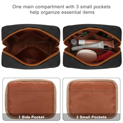 Travel Makeup Bag, Oxford Cosmetic Organizer Pouch (Black) - color: Black