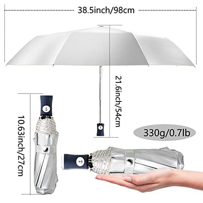 FDJASGY Silver Coating Layer Fabric Blocking UV 99.9% Sun Umbrella Compact Folding Travel Umbrella Automatic Folding Windproof Umbrellas For Men and Women (Beige) - color: Beige