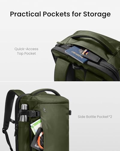 tomtoc Travel Backpack 28L,TSA Personal Item Bag Flight Approved,PFAS Free - color: Green-ripstop, size: 28L