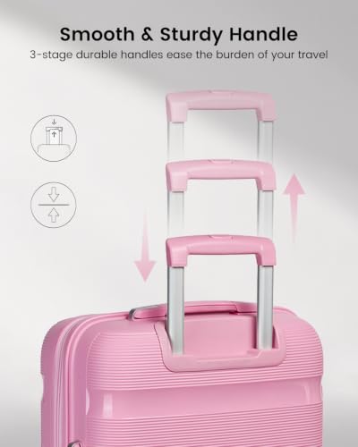 Kono 24 Inch Hard Shell PP Luggage, 4 Spinner Wheels Suitcase, Pink - color: Pink, size: Checked-medium 24-inch