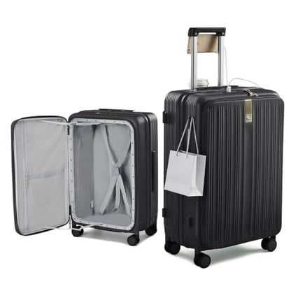 Hanke Top Opening 24" Medium Suitcase Expandable Hard Shell Jet Black - color: Jet Black, size: 24 Inch EXT