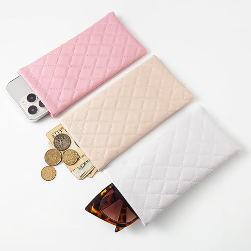 TRIUMPH VISION Eyeglass Case Glasses Case Soft Sunglass Pouch Sleeve 3 Pack - color: Pu Quilted (Pink, Beige, White)