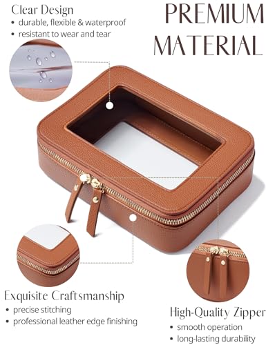 Popvibe Clear Makeup Case Toiletry Bag Travel Medium Clear Cosmetic Bag with Zipper, Make Up Bag Organizer Traveling TSA Approved Transparent Bag Car for Essentials, Mini & Medium, Brown - color: Brown, style: Mini & Medium