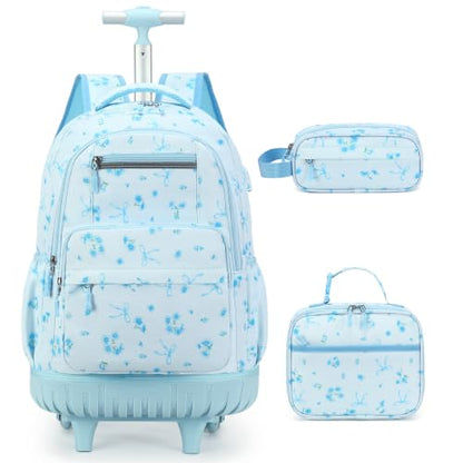 ACESAK Rolling Backpack for Girls with Lunch Bag & Pencil Pouch - color: Blue Bow