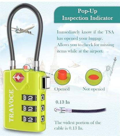 TRAVOCE TSA Approved Luggage Locks, Combination Cable Locks, 3 Colors - color: 3 Color Pack