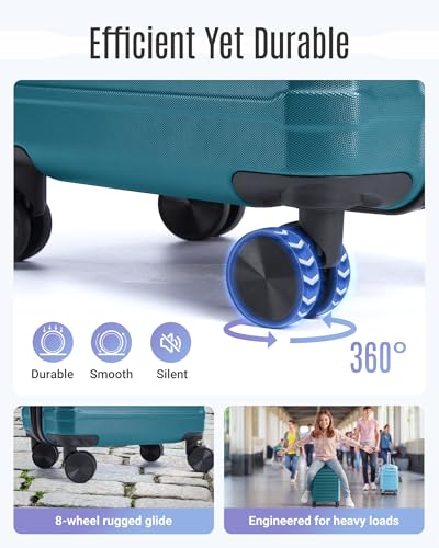 LIGHT FLIGHT Luggage Sets 3 Pcs Suitcase with Wheels,20"/24"/28", Teal Blue - color: Teal Blue, size: X Large