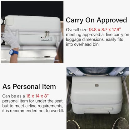 Hanke Underseat Carry On Luggage with Wheels, Hardside Small Suitcase - color: Smoke White, size: 16 Inch