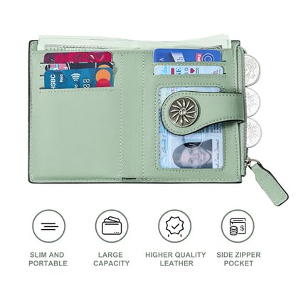 Tipmile Small Wallet for Women Bifold RFID Blocking Card Holder Leather Wallets with Zipper Coin Pocket - color: Green