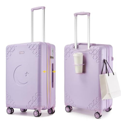 Somago 20 Inch Carry On Suitcase with Brake Wheels & Cup Holder, Star Moon Hardside Luggage with TSA Lock, Expandable Rolling Bag for Business Travel and Weekend Getaway,Light Purple - color: Light Purple, size: 1 PC Expandable 20 In