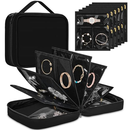 Yotako Black Velvet Travel Jewelry Binder with Clear Zipper Storage Case - color: Black