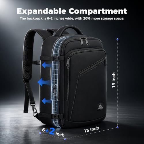 MATEIN Carry on Backpack, Extra Large Expandable Travel Backpack for Men - color: Black, size: X-Large