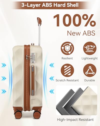 Somago Luggage Sets 5 Piece Hardside 20"/24"/28" with Duffle Toiletry Pouch - color: Beige, size: 5 Piece Set