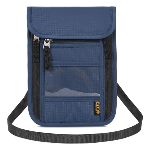 Neck Wallet Lightweight RFID Blocking Waterproof Travel Pouch Passport Wallets for Women Men - color: B-Navy blue