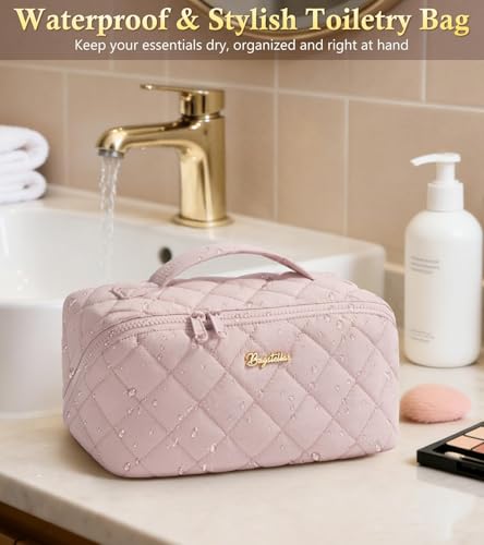 Travel Makeup Bag, Large Capacity Puffy Toiletry & Cosmetic Bag for Women - color: Off-White, size: large
